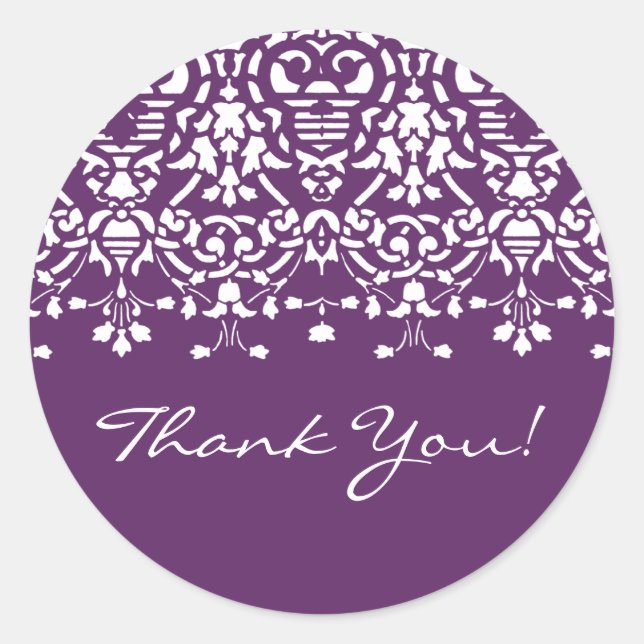 Rond Sticker en Merci damassé blanc et violet (Devant)