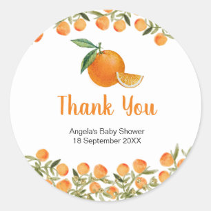 Rond Sticker en Merci d'aquarelle d'agrumes orange