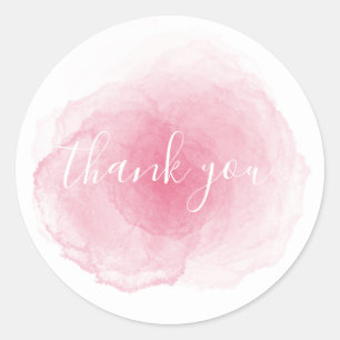 Rond Sticker en Merci d'aquarelle rose