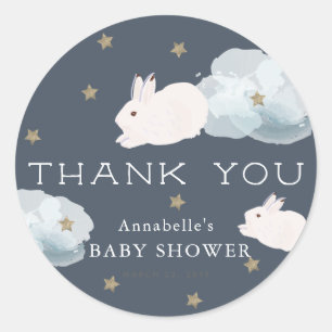 Rond Sticker en Merci de Baby shower Bunny volant