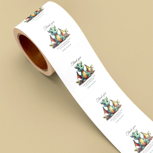 Rond Sticker en Merci de Baby shower de dragon vert Min (Créateur téléchargé)