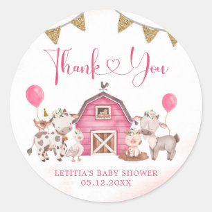 Rond Sticker en Merci de Baby shower de ferme rose fill