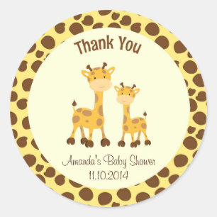 Rond Sticker en Merci de Baby shower de Giraffe Woodlan
