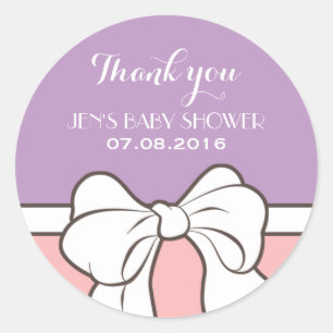 Rond Sticker en Merci de Baby shower de ruban rose viol