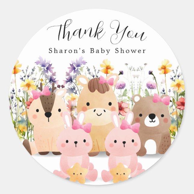 Rond Sticker en Merci de Baby shower mignon (Devant)