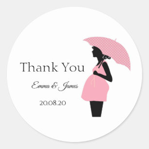 Rond Sticker en Merci de Baby shower Pois rose