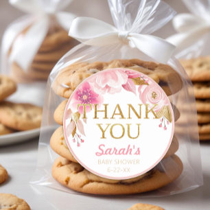 Rond Sticker en Merci de Baby shower rose