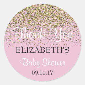 Rond Sticker en Merci de Baby shower rose