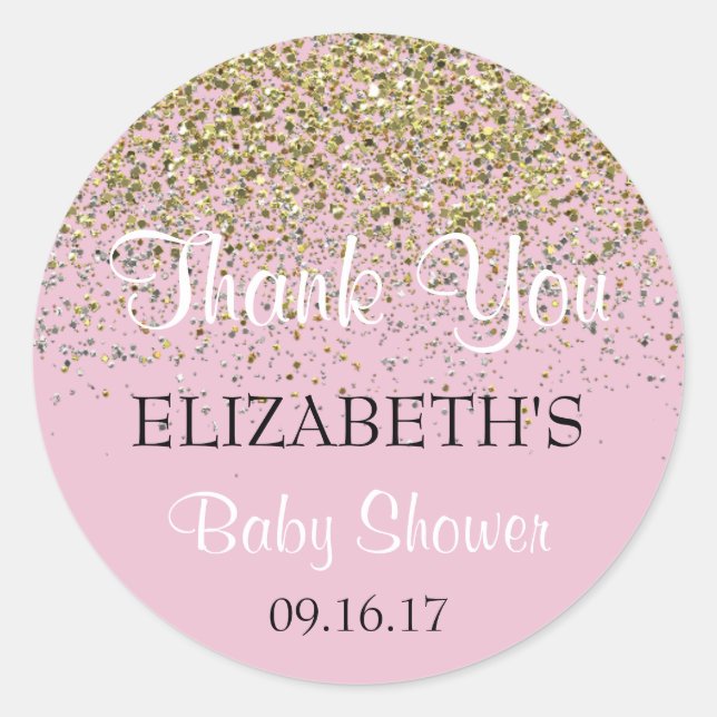 Rond Sticker en Merci de Baby shower rose (Devant)