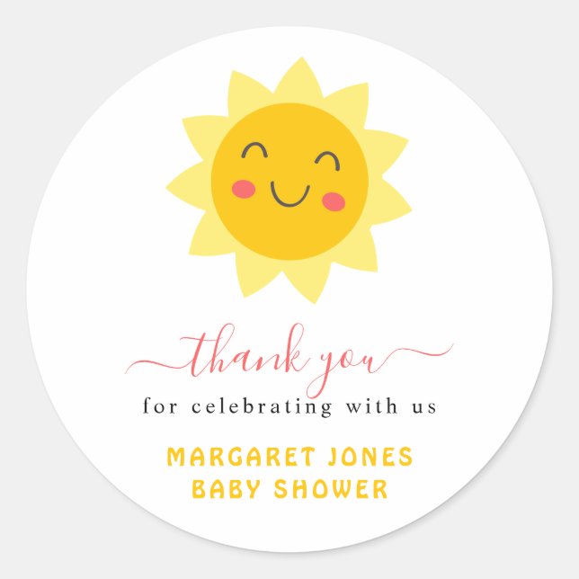 Rond Sticker en Merci de Baby shower solaire mignon (Devant)