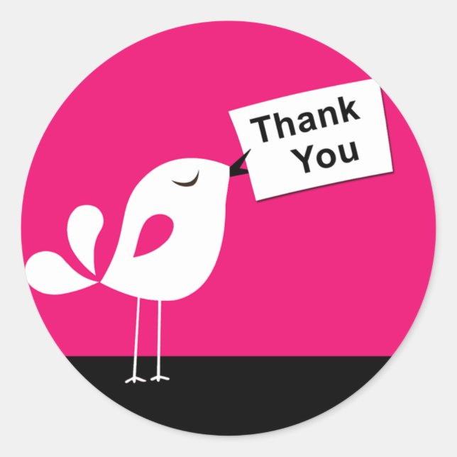 Rond Sticker en Merci de Birdy mignon (fuschia) (Devant)