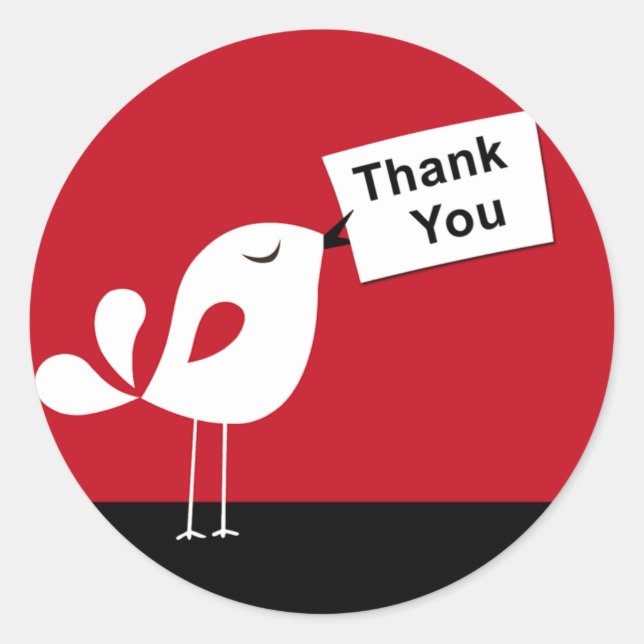 Rond Sticker en Merci de Birdy mignon (rouge) (Devant)