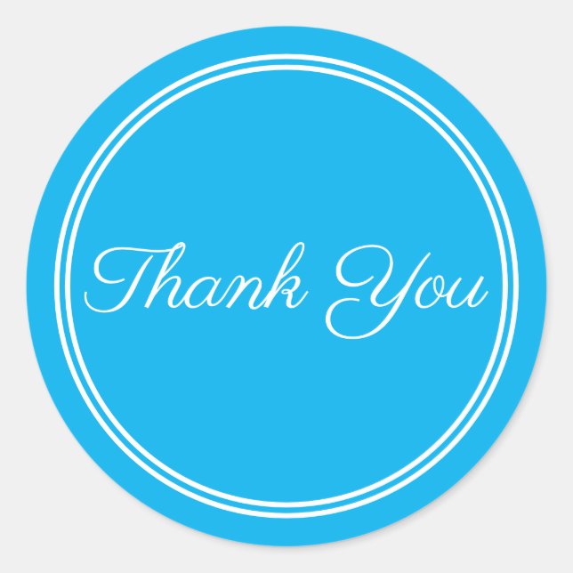 Rond Sticker en Merci de calligraphie bleu blanc (Devant)