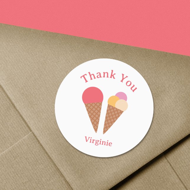 Rond Sticker en Merci de crème glacée (Ice Cream Thank You Sticker)