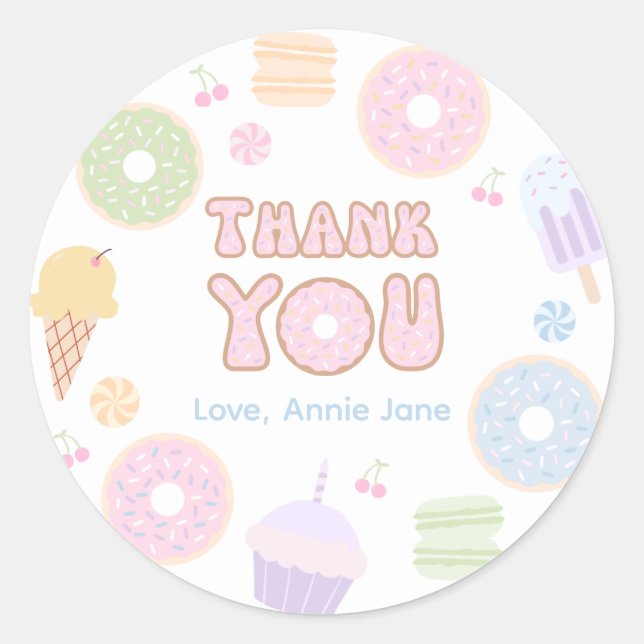Rond Sticker en Merci de Donut Pastel Color (Devant)
