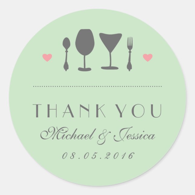 Rond Sticker en Merci de Mariage de la cuillère à fourc (Devant)