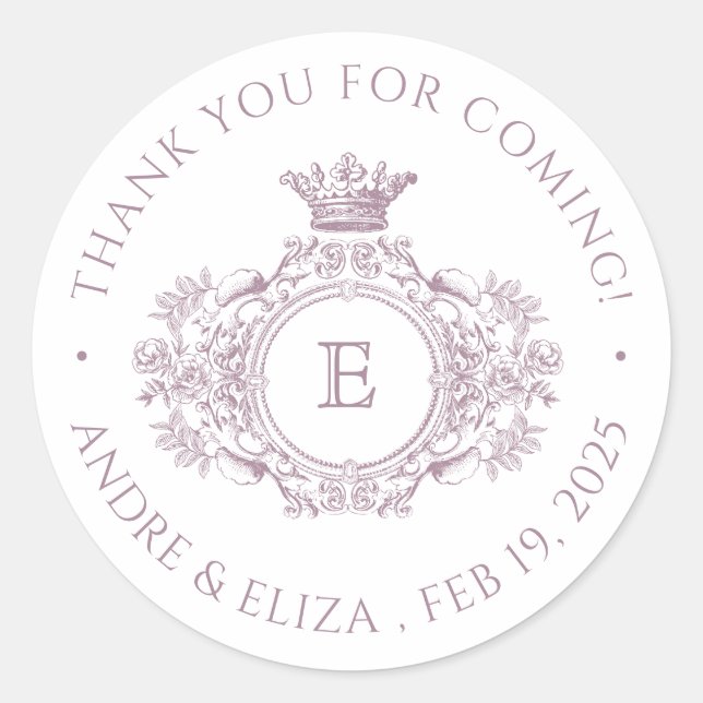 Rond Sticker en Merci de Mariage de monogramme violet p (Devant)
