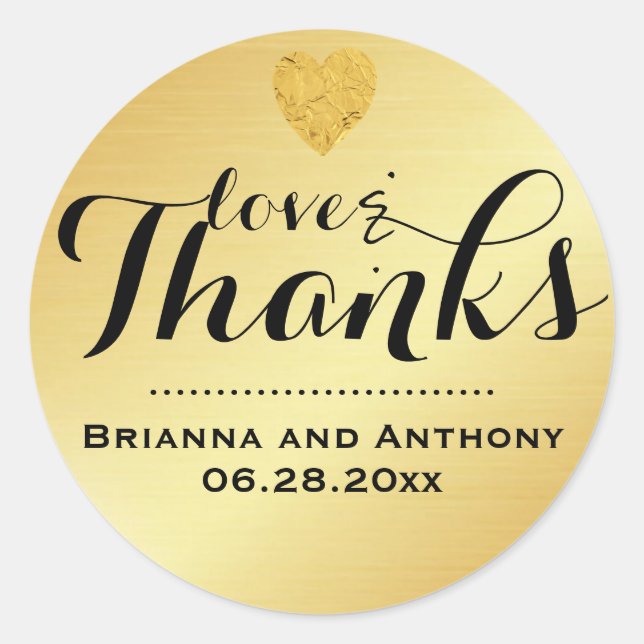 Rond Sticker en Merci de Mariage de script Gold Elegant (Devant)