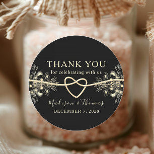 Rond Sticker en Merci de mariage en or noir Favor