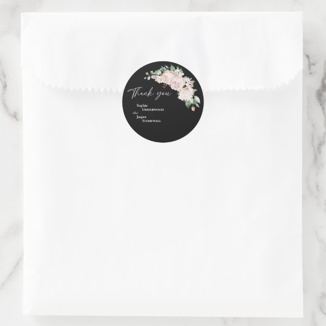 Rond Sticker en Merci de Mariage noir flou (Sac)