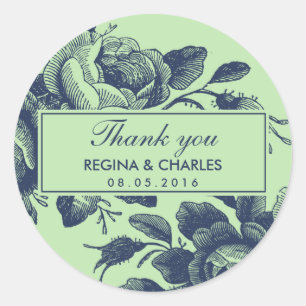 Rond Sticker en Merci de Mariage vintage Rose Floral