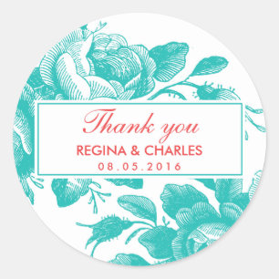 Rond Sticker en Merci de Rose Vintage Turquoise