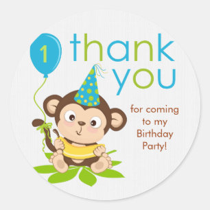Rond Sticker en Merci de singe petit garçon mignon