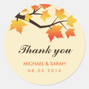 Rond Sticker en Merci Feuille Automne Mariage Automne