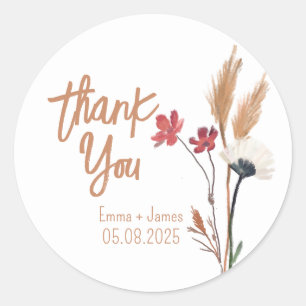 Rond Sticker en Merci Fleur sauvage peint