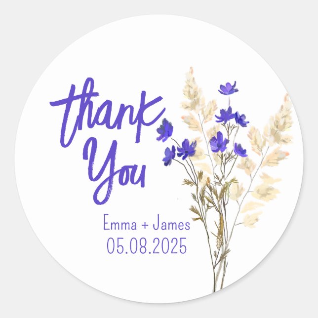 Rond Sticker en Merci Fleur sauvage peint (Devant)