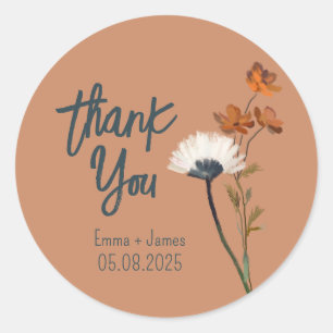 Rond Sticker en Merci Fleur sauvage peint