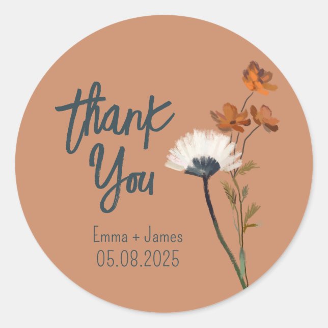 Rond Sticker en Merci Fleur sauvage peint (Devant)
