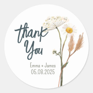 Rond Sticker en Merci Fleur sauvage peint