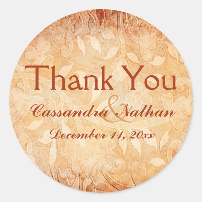 Rond Sticker en Merci floral orange et ivoire (Devant)