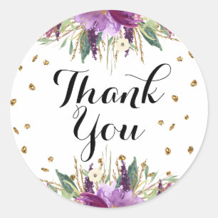 Rond Sticker en Merci Floral Parties scintillant violet