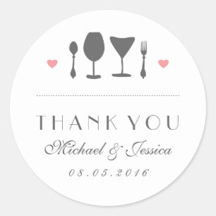 Rond Sticker en Merci Mariage à cuillère Vintage blanch