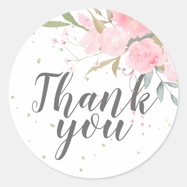 Rond Sticker en Merci Mariage Aquarelle rose (Devant)
