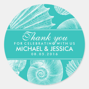 Rond Sticker en Merci Mariage bleu turquoise