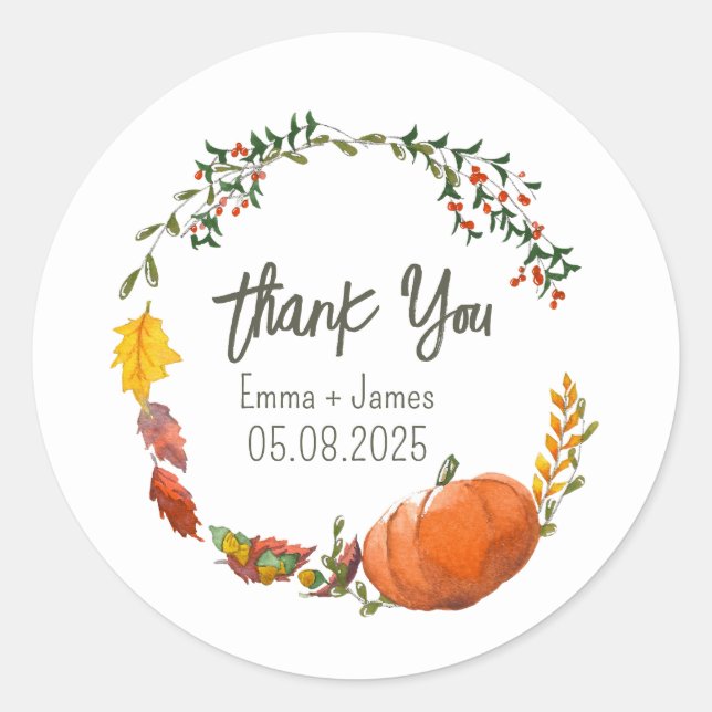 Rond Sticker en Merci mariage de automne ou Thanksgivin (Devant)
