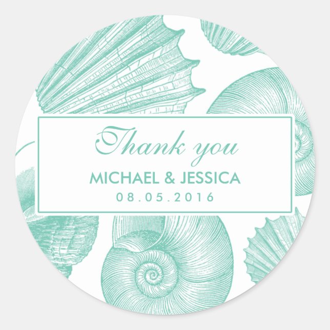 Rond Sticker en Merci Mariage de coquillage Turquoise b (Devant)
