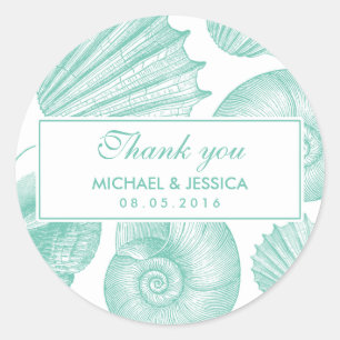 Rond Sticker en Merci Mariage de coquillage Turquoise b