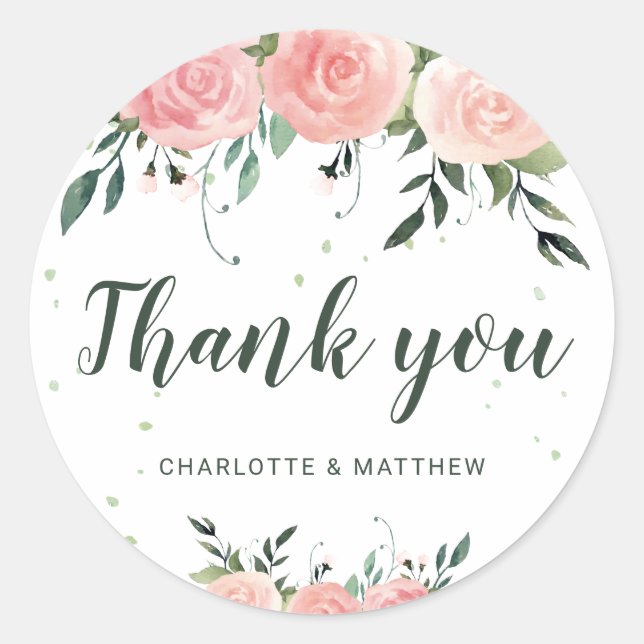 Rond Sticker en Merci Mariage de fleurs d'aquarelle (Devant)