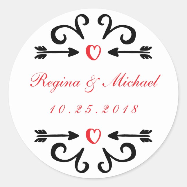 Rond Sticker en Merci Mariage de la flèche du coeur (Devant)