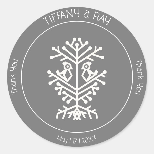 Rond Sticker en Merci Mariage de l'arbre de vie (Devant)