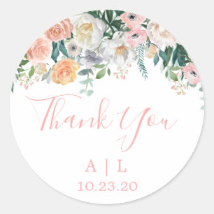 Rond Sticker en Merci Mariage floral brillant romantiqu