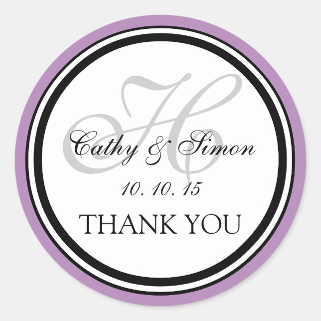 Rond Sticker en Merci Mariage Lilac Grey Monogram H (Devant)