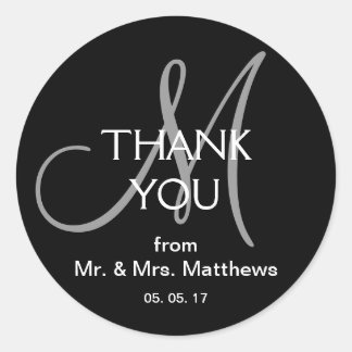 Rond Sticker en Merci Mariage moderne gris noir
