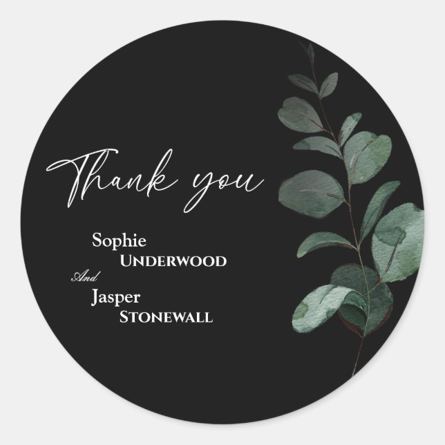 Rond Sticker en Merci Mariage noir vert moderne (Devant)
