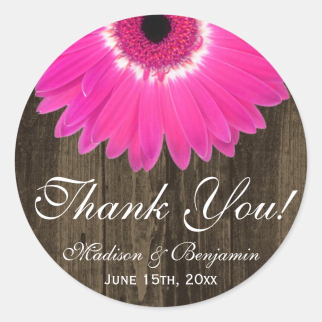 Rond Sticker en Merci Mariage rustique rose chaud (Devant)