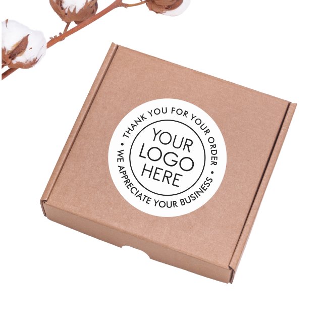 Rond Sticker en Merci noir et blanc personnalisé avec l (Custom Black and White Thank You Sticker with Logo)